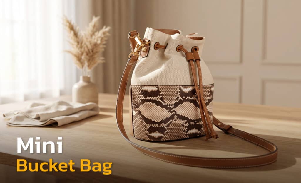  Mini leather bucket bag with drawstring closure, made by Suvino.
