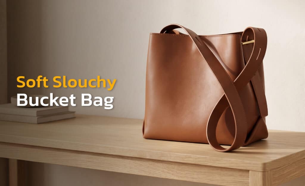 Soft slouchy bucket bag in nappa leather, made by Suvino.